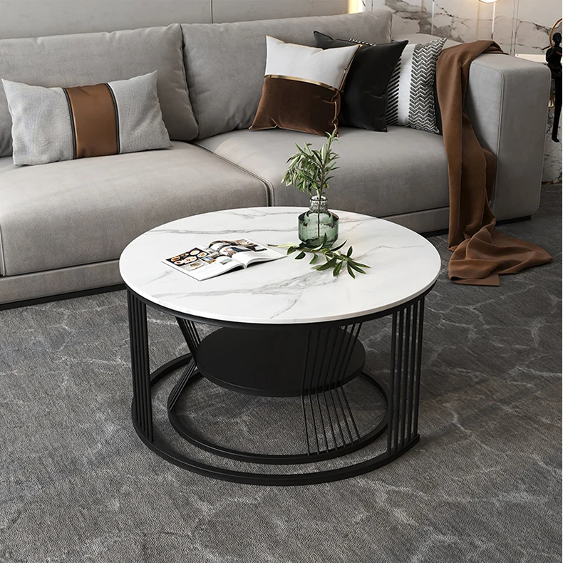 simple white metal stone gold luxury nordic round modern marble top coffee tables nesting center table for living room set home