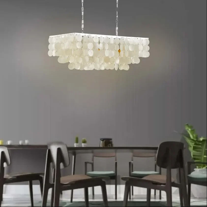 Modern Contemporary Chandelier French Rectangle Designer Living Room Dining Room Bali Shell Chandelier