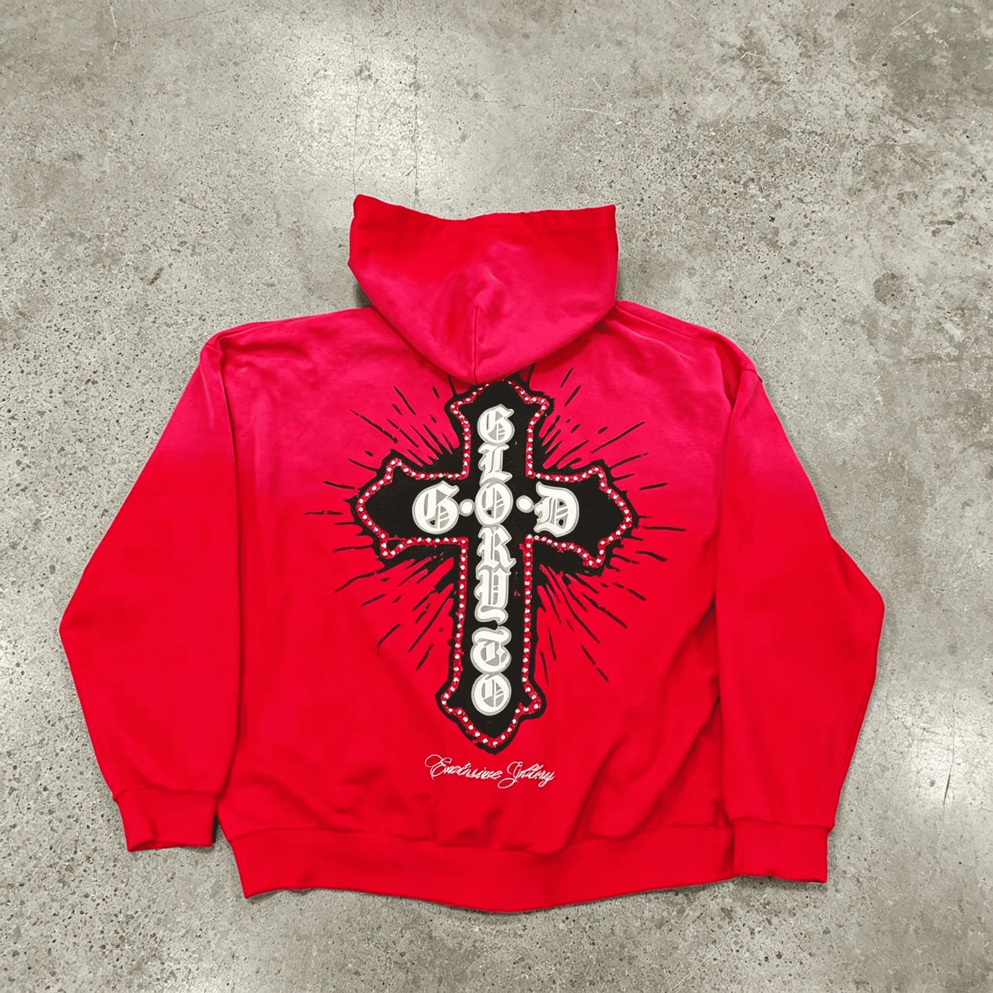 Wholesale Custom Logo Washed Zipper Hoodie Wide Leg Sweatpants Rhinestone Cross Streetwear Winter Fashion Men Tracksuit Set gallery 4