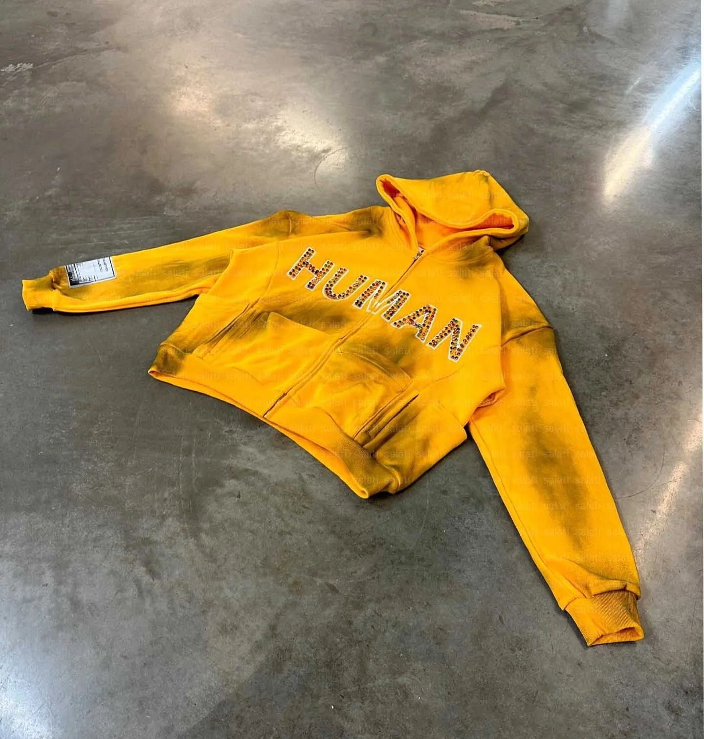 Salati Custom 2025 New Soft Zip Diamond Crystal Dirty Hoddies Faded Boxy Oversized Acid Wash Rhinestone Men's Hoodies Sweatshirt gallery 2