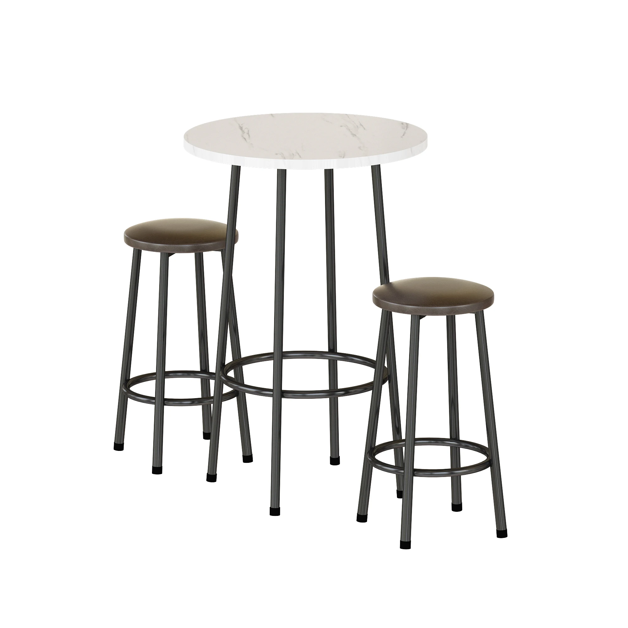 Hot Selling Modern White Triamine Material Round Tall Dining Table Set 1 Round Table 2 Round