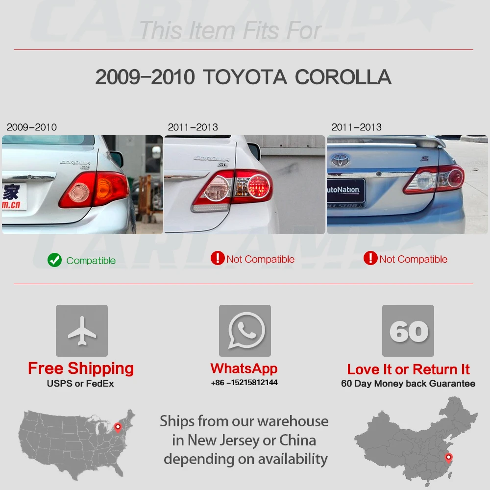 VLAND Factory for Car Taillight  with Running Light Brake Light Reverse Light Turn signal 2008 2009 2010 for Corolla