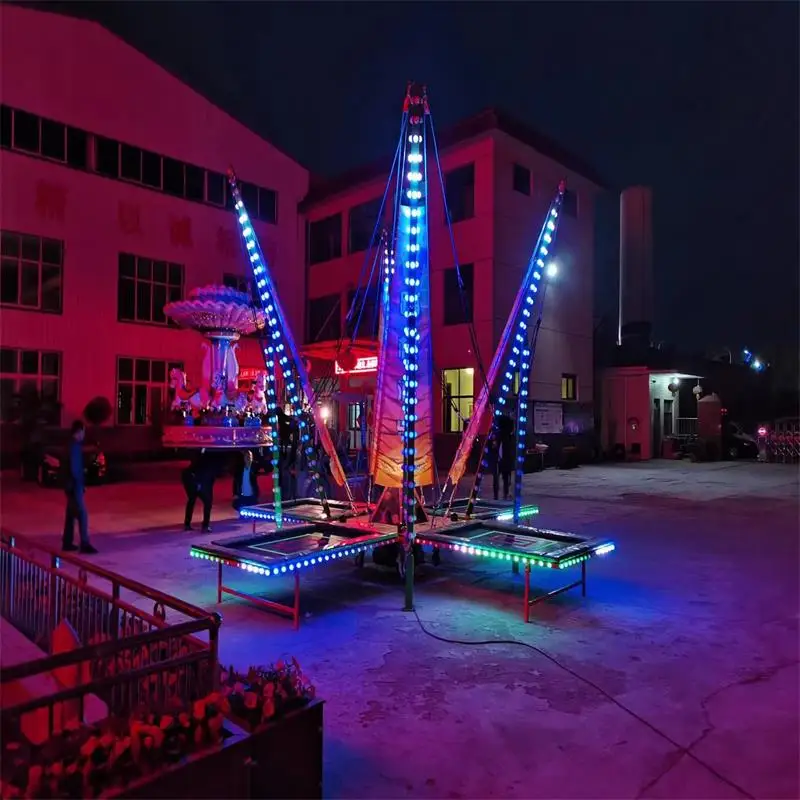 Four Way Bungee Jumping Trampoline With Trailer Electric Bungee Jumping for Four People LED Lights
