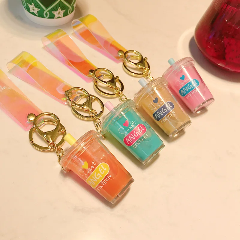 BSBH Kawaii DIY Liquid Oil Water Keychain Wholesale Milk Bottle Boba Keychain