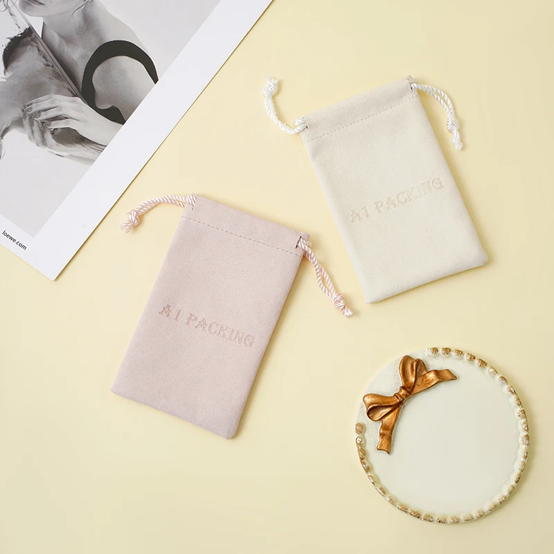 A1 Custom Emboss Logo Microfiber Jewelry Flap Pouch Luxury Pink Envelope Suede Earring Necklace Packaging Custom Size Custom supplier