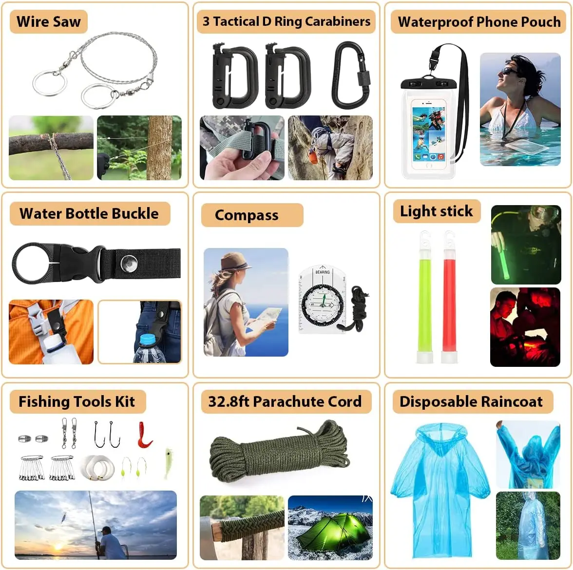 Wilderness Hunting Camping 250 in 1 Outdoor Wild Survival Gear Emergency Survival Kit