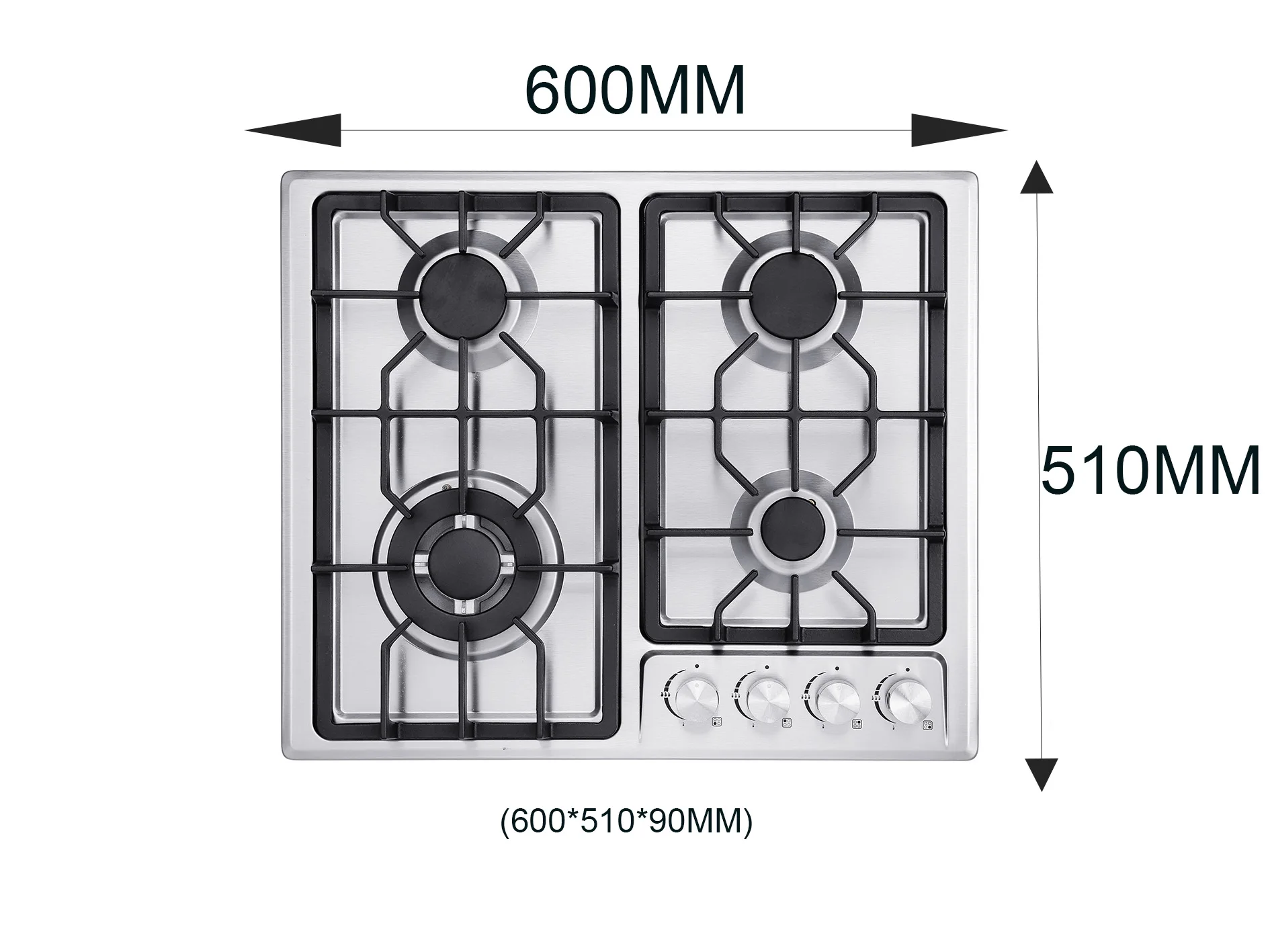 4-Burner Cast Iron Gas Cooktop Stainless Steel Built-In Gas Stove for Household Use