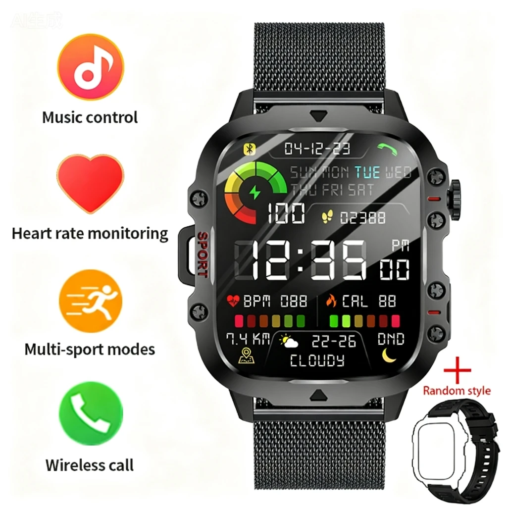 C - Aço malha Preto + pulseira de presente