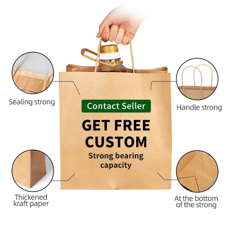 Eco-friendly Recycled Brown Handle Paper Bags for Food