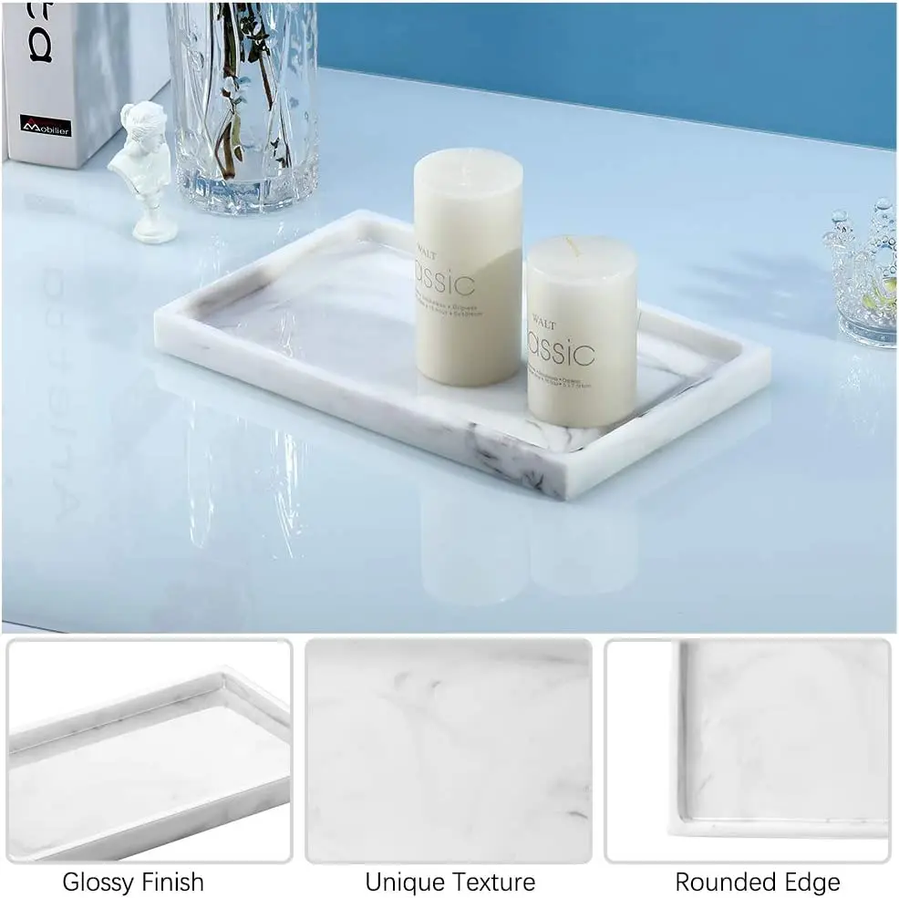 Custom Design Resin Decorative Tray Marble White Dresser Perfume
