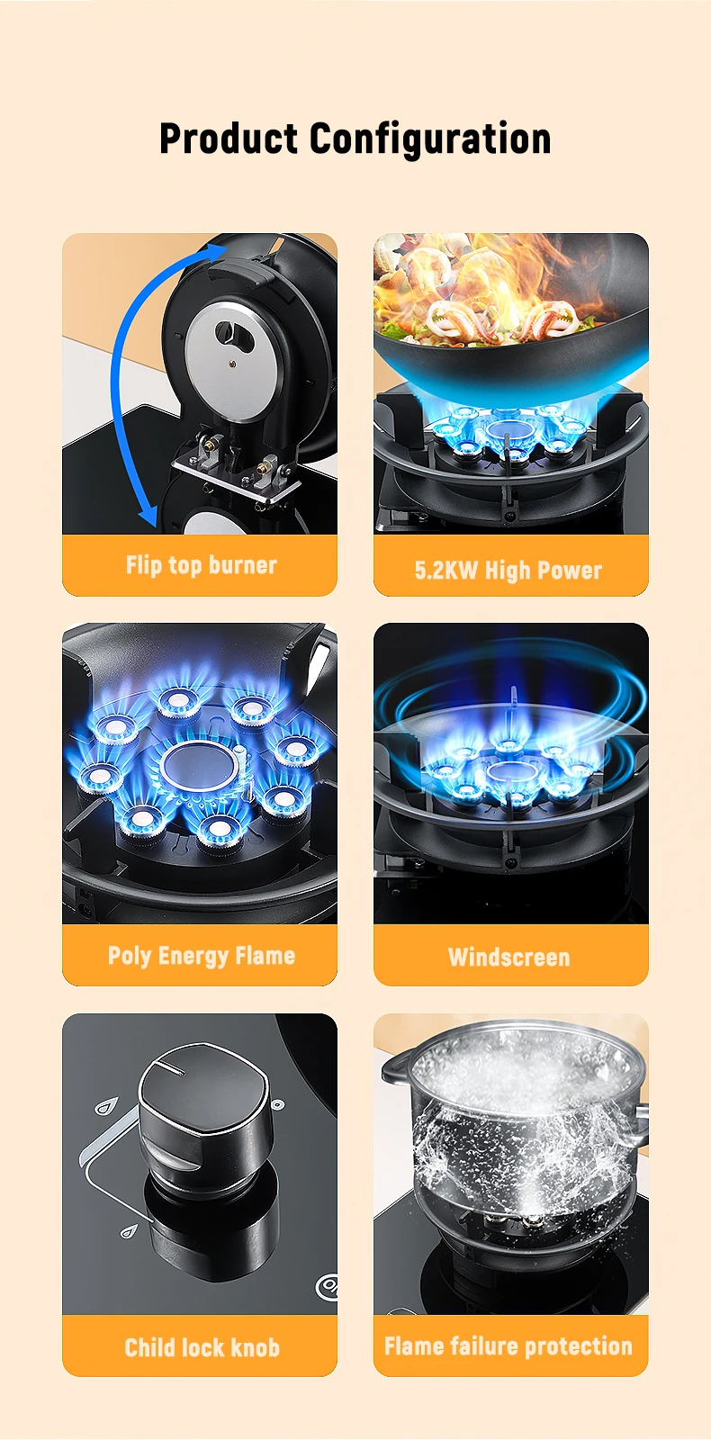 Flip Top Gas Cooker Lpg Smart Portable Gas Cooktop Glass Top Battery