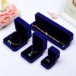 HPXmas Luxury Blue Necklace Jewelry Box Velvet Jewelry Packaging Box Ring Stud Earrings Box Wholesale