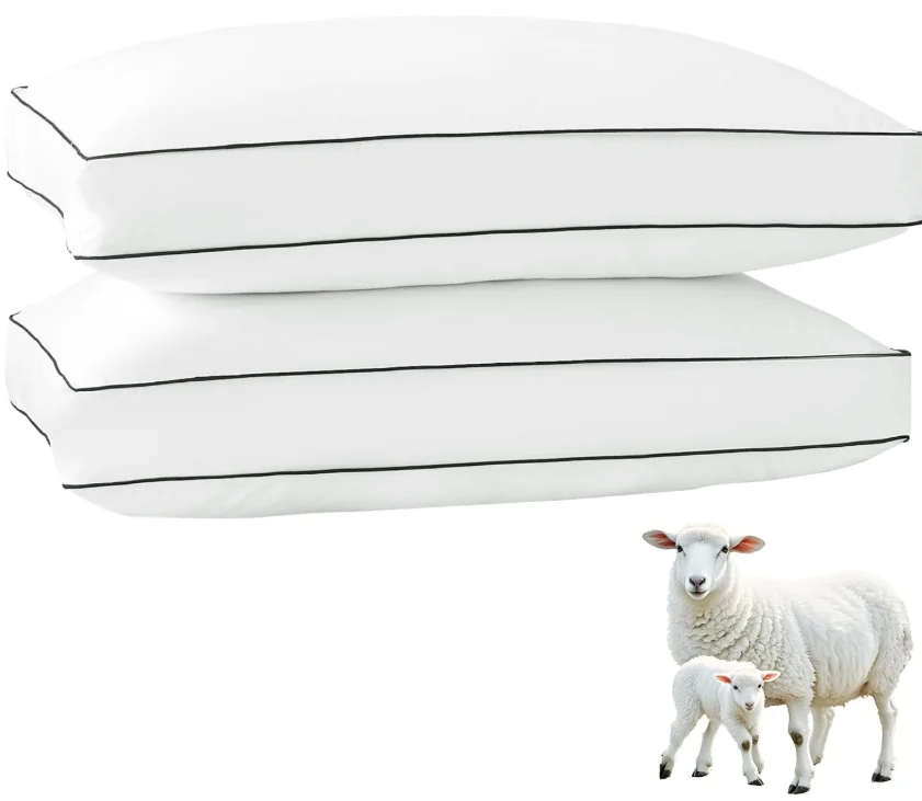 Custom Logo Neck Support Fast Rebound Fluffy 2.5" Gusset Design Luxury Down Alternative Mixed Australia Wool Pillows for Bed