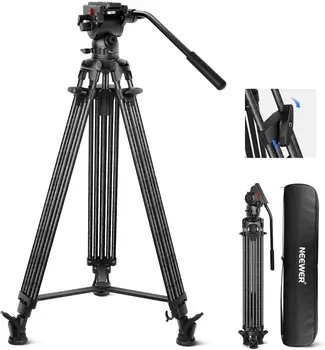 NEEWER LL34 78" Video Camera Tripod One Step Quick Release with Adjustable Damping Fluid Head, Heavy Duty Carbon Fiber Tripod