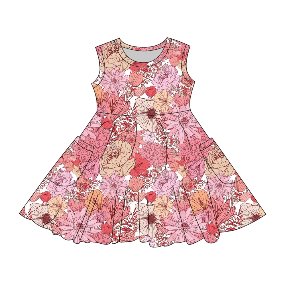 Qingli OEM Beautiful Girls Twirl Dress Summer Tween Girl Clothing  Sleeveless Floral Children'S Dresses for Girls