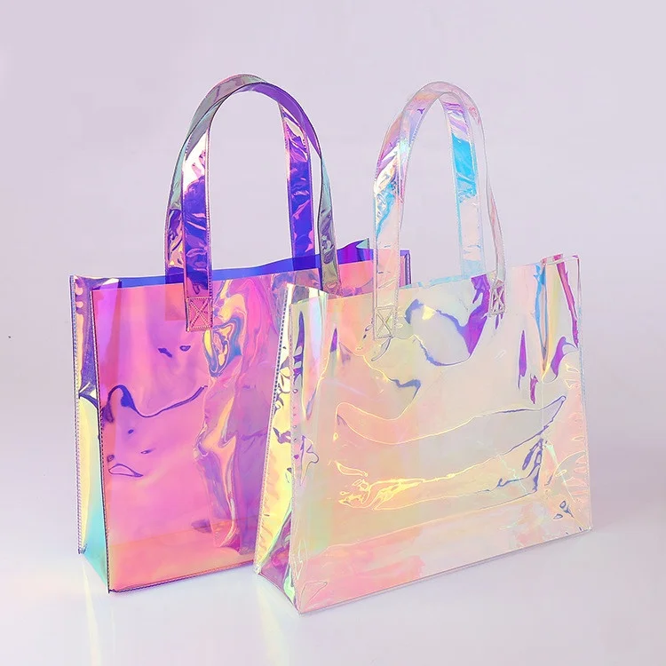 Oem Pvc Custom Laser Bag Handle Shoulder Tote Bag Pvc Fashion holographic Shopping pvc Bag