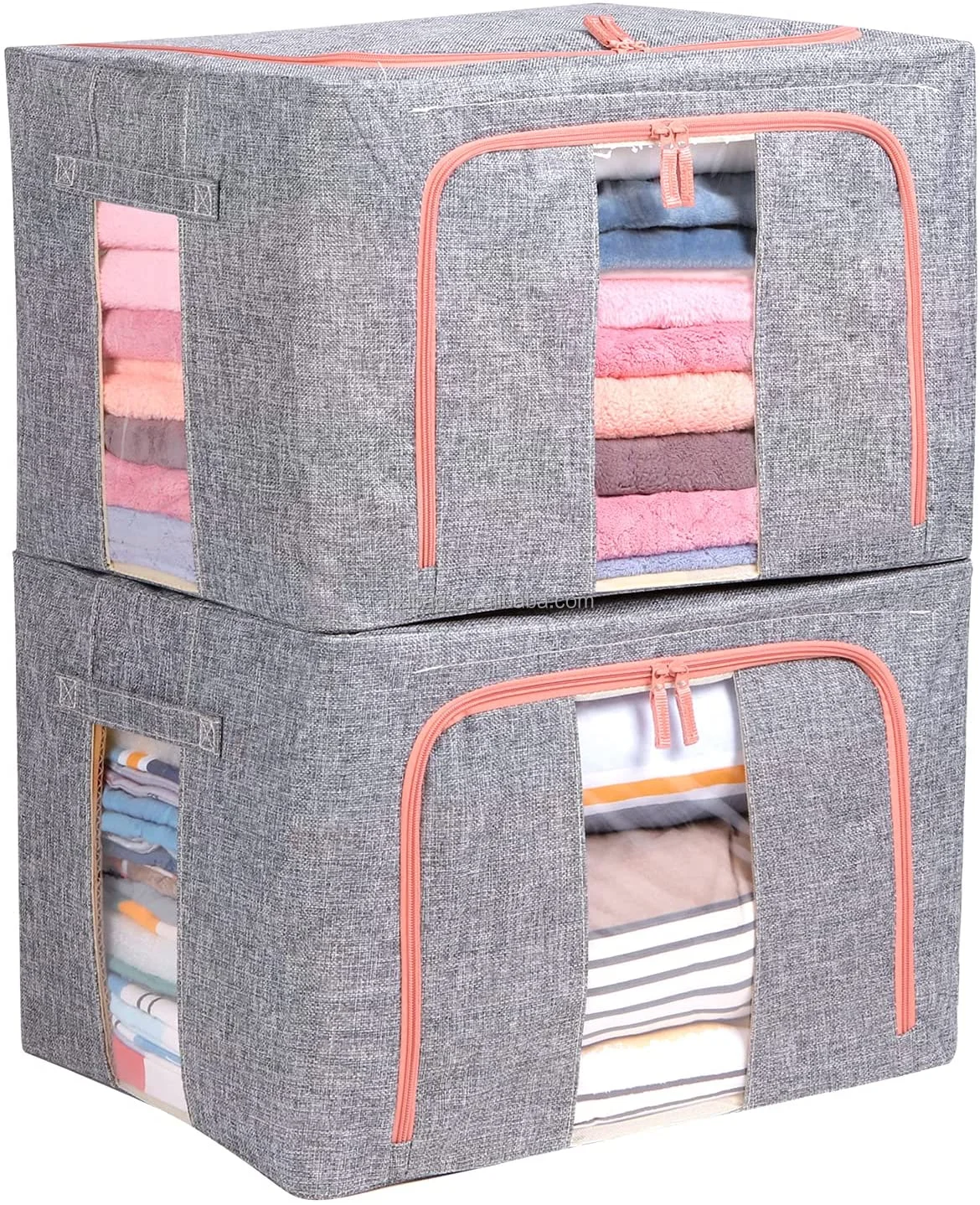 Durable 2 Pack Stackable Clear Window Storage Bins Box for Clothes