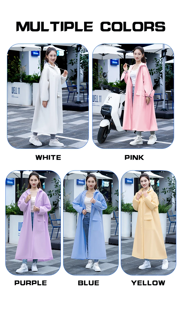 High Quality Portable Reusable Waterproof Raincoat Single-Person Motorcycle Rain Coat with Hood Adult Women Men Made Plastic details