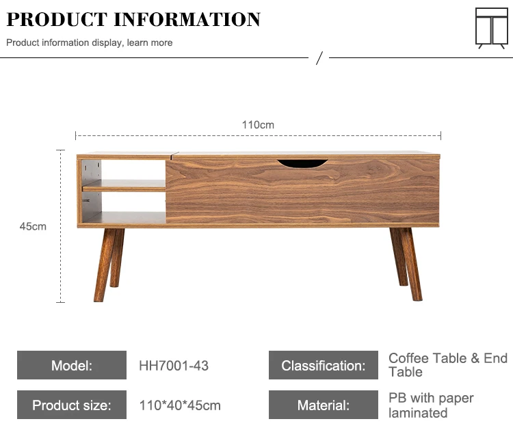 Living room furniture modern lift up coffee table multifunction adjustable extendable pop up lift top coffee table