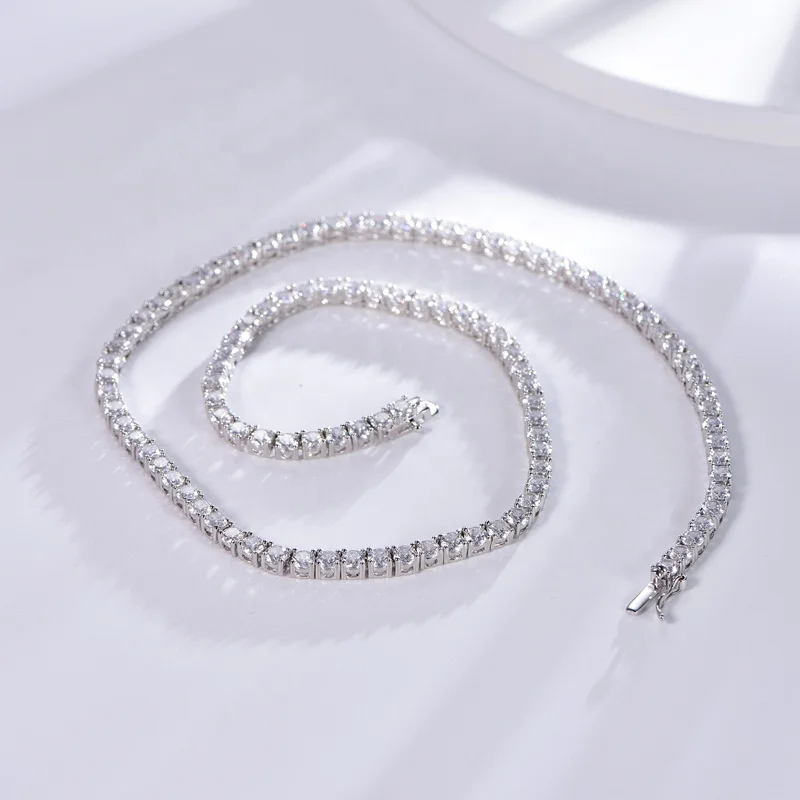 18K White Gold Plated Chain Necklace Cubic Zirconia Classic Tennis Necklace Lab Grown Diamond Tennis Necklace