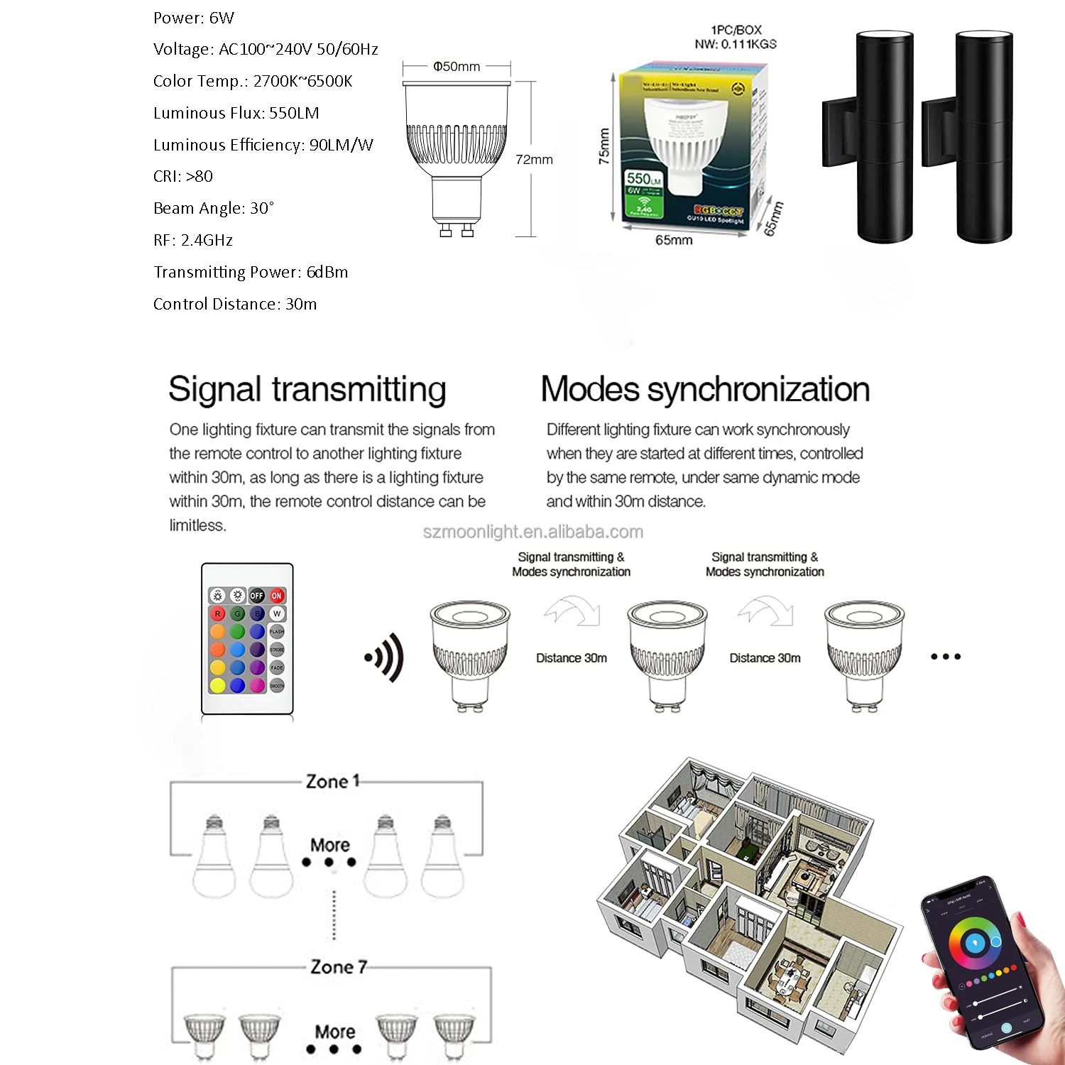 Smart WiFi Tuya App up down wall lamp with Remote 80W gu10 RGBCCT Color Changing Outdoor Waterproof IP65 dimmable led spotlights