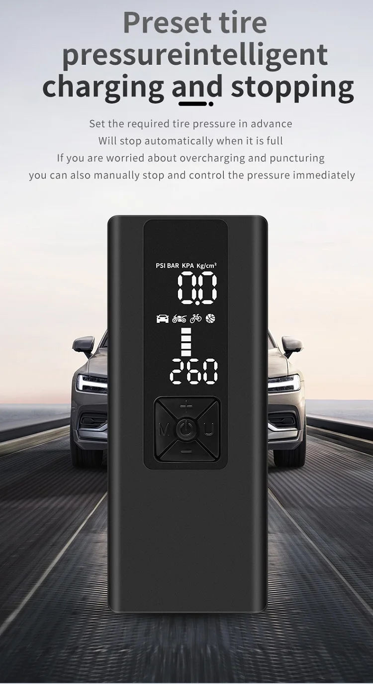 YP003 Best Selling Wireless Smart Tire Inflators Lightweight Electric Fast Pumping Portable Air Pump with 8000mAh