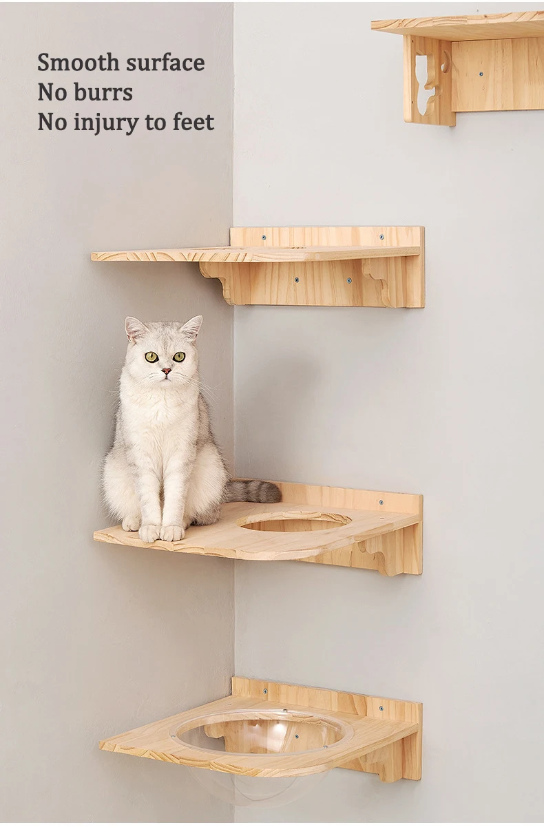 Wholesale High Quality Solid Wood Wall Mounted Cat Scratcher Shelf Cat