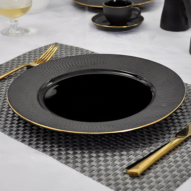 PITO Horeca Matt Claytan Porcelain Tableware Gold Rim Dinner Crockery Dinnerware Wholesale Ceramic Plate for Hotel Restaurant