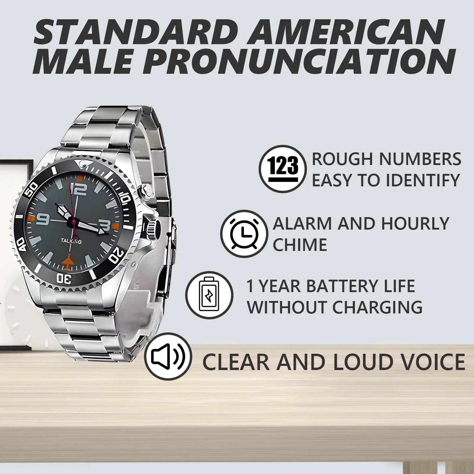 El reloj parlante en inglés dice la hora, la fecha o la hora de alarma para  personas mayores, ciegos o con problemas de visión