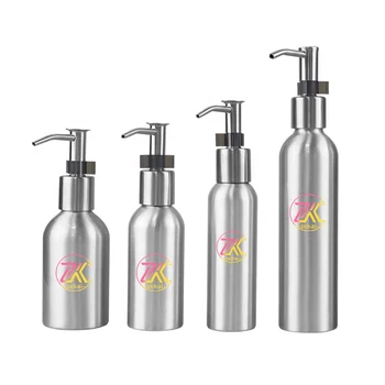Factory Custom 100ml 300ml 400ml 500ml liquid soap package stainless steel pump press spray aluminum lotion bottle for shampoo