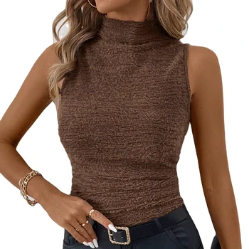 Europe and America Summer new style classy Knitted Solid Color High Neck Sleeveless Vest