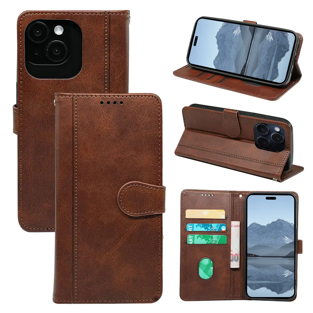 Wallet Card Phone Case For Iphone 16 15 14 13 12 11 Plus Pro Max Leather Simple Business Clamshell Mobile Sjk633 Laudtec