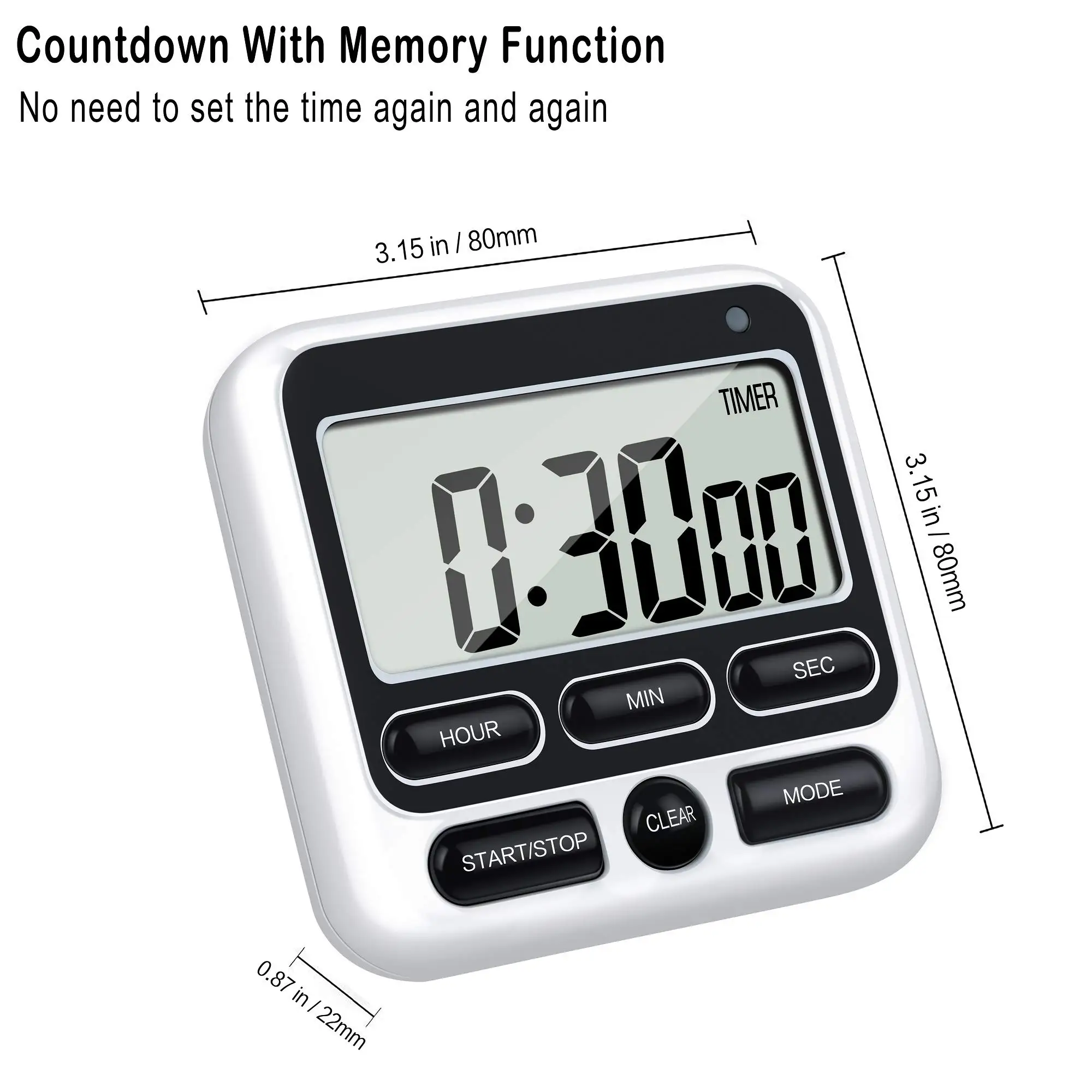 Digital Screen Kitchen Timer Large Display Digital Timer Square Cooking Count up Countdown Alarm Clock Sleep Stopwatch Clock