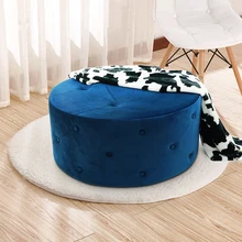Hot Selling Modern Home Furniture Round Velvet Fabric Tufted Pouf Ottoman Stool Coffee Table Tuffed Ottoman
