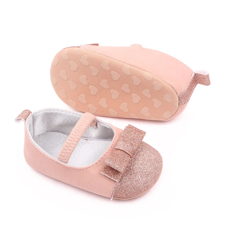 New Arrival Bling Glitter PU Material Soft Sole Baby Newborn Infant Girl Shoes details