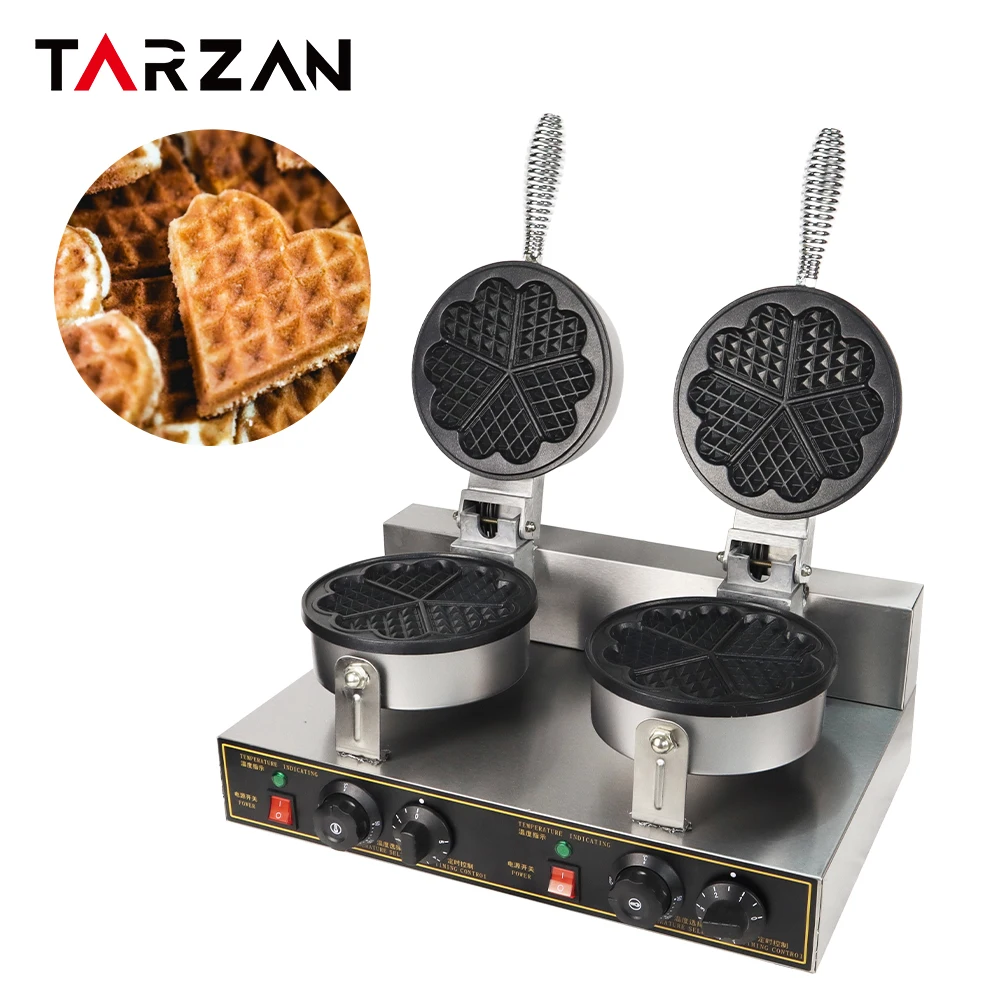 2-plate 5-heart Commercial Professional waffle maker machine with iron cast cover for sale