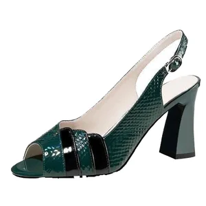 Xuanhui Summer Elegant Casual PU Leather Pumps Wholesale Open Toe 6.5cm High Heel Sandals for Women Sexy Outdoor Hard-Wearing