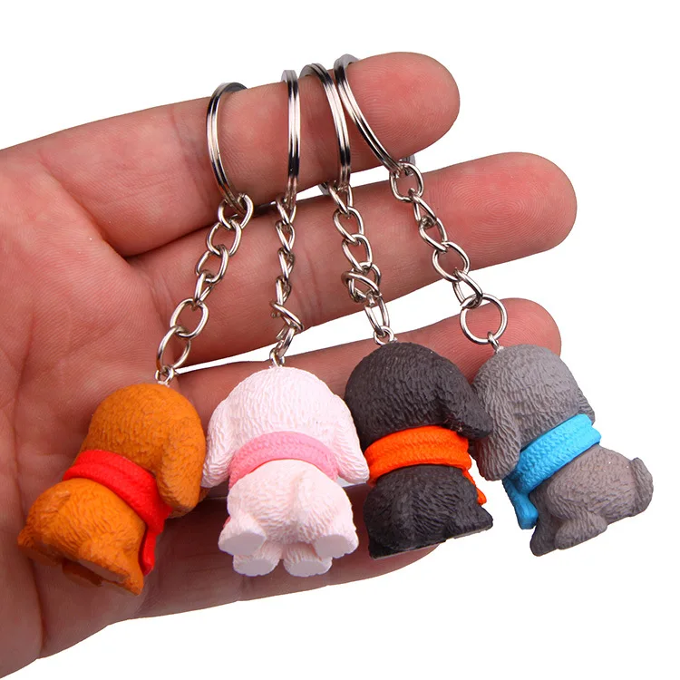 Wholesales Simulation Resin Dog Keychains Cartoon Animal Keychain Backpack Pendant Keyring for Kids Gift Cute Puppy Keychain