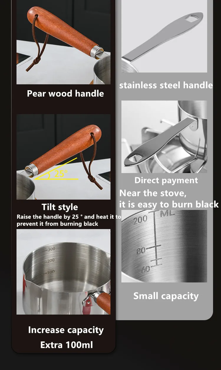 Multifunctional Stainless Steel Preservation Pouring Hot Oil Milk Coffee Wooden Handle Snow Pot 4