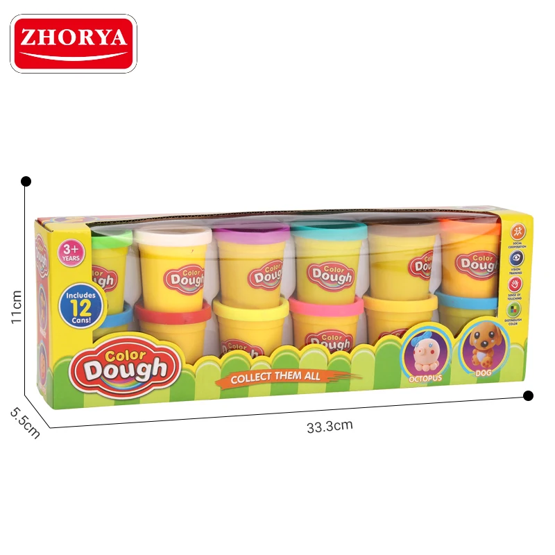 Zhorya Cheap Educational Playdough Polymer Clay Set 12 Colors Kids Plasticine Modeling Bulk Play