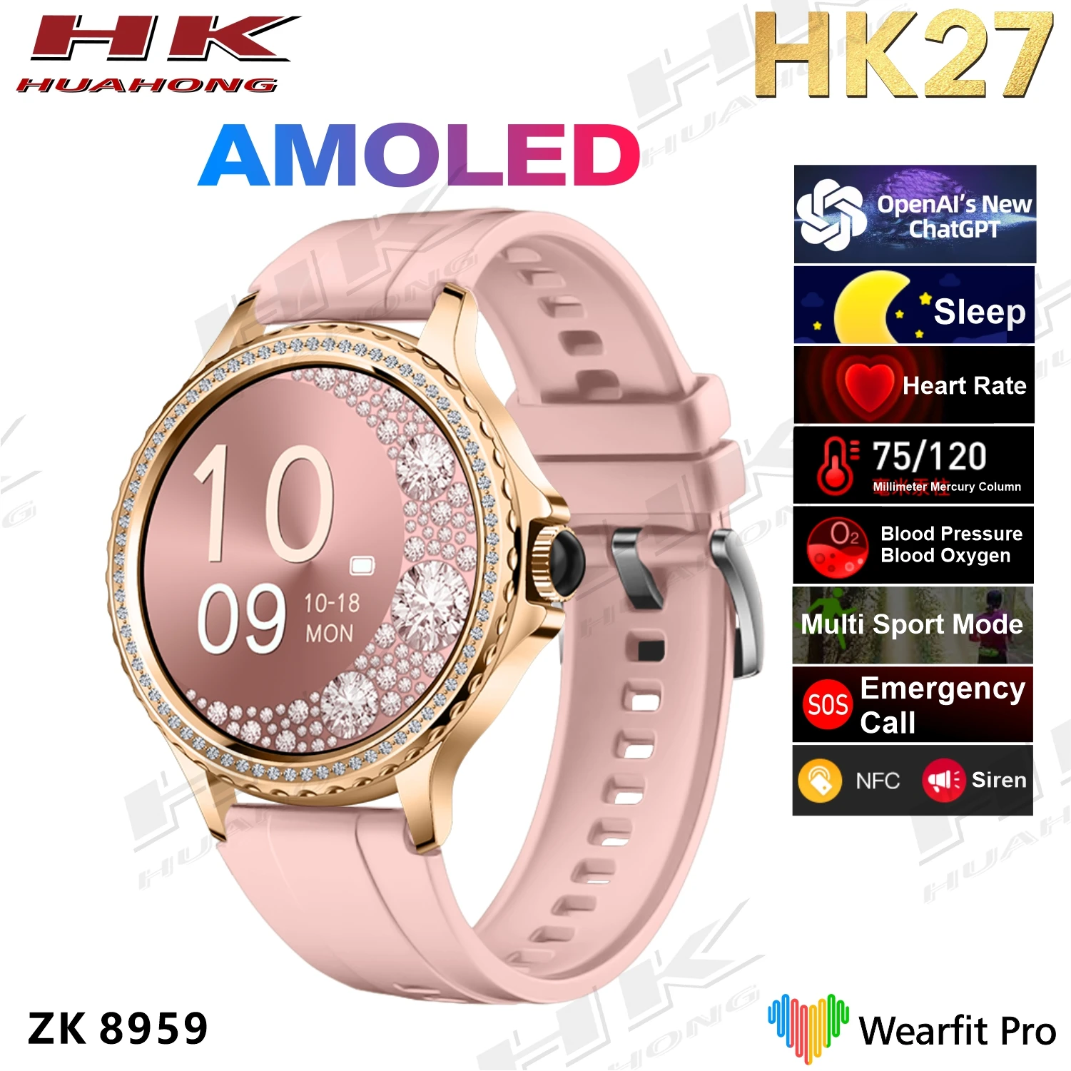 Stylish High-Tech Smart Bracelet Watch Color OLED Display Compatible Android IOS Features Heart Rate Monitoring Call Sport