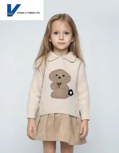 China V-Times 2026 Autumn Winter Girls' Sweater Trendy Jacquard Knitwear for Babies Warm Children's Clothing for the New Season