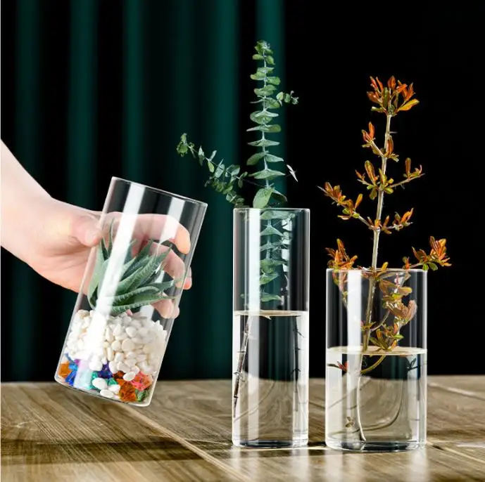 Großhandel Fabrik Liefert Zylinder Vase Form Günstige Große Transparente Hochzeit Klare Schwimmende Kerzen Glas Vasen