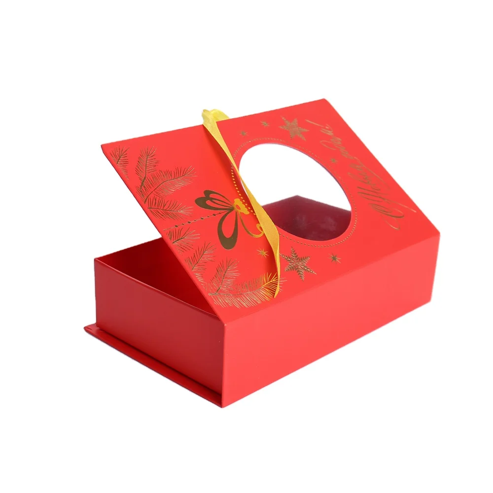product custom book shaped gift box with pvc window factory rigid paper packaging for christmas uv coating hot stamping sponge liner-4