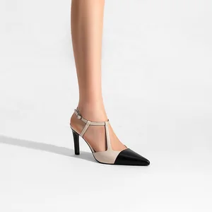 Wholesale T Strap Rhinestones Fashion Trend Heels Women Pointed Toe Slingback Pumps Stiletto Heel Autumn OEM ODM Available