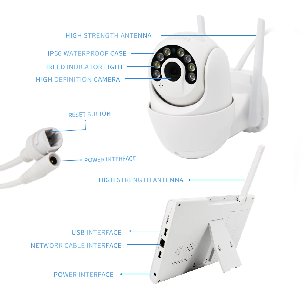 10 Inch  Wireless Outdoor Surveillance 1080P Wireless CCTV Security Camera System 4CH Wifi NVR Kit