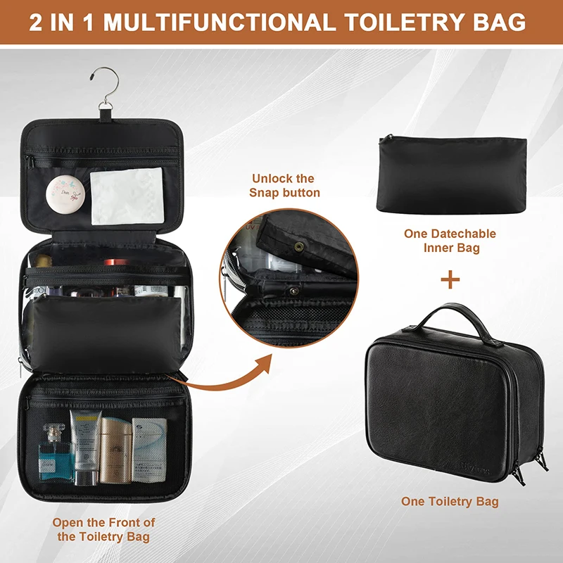 Oem Mens Pu Leather Hanging Toiletry Bag Laundry Wash 45 Liter Travel