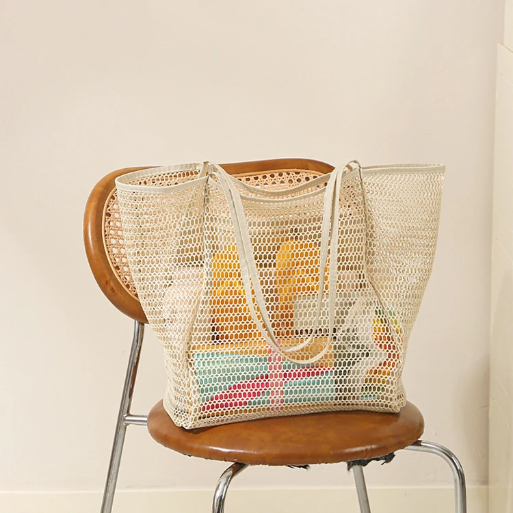 Custom Printed Nylon Mesh Tote Bag Reusable with Custom Logo for Beach or Shopping