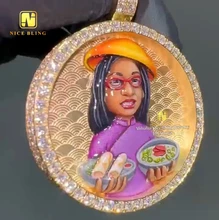 3d Portrait Memory Pendant Moissanite Colorful Enamel Custom Pendant Fine Jewelry Hip Hop photos pendant