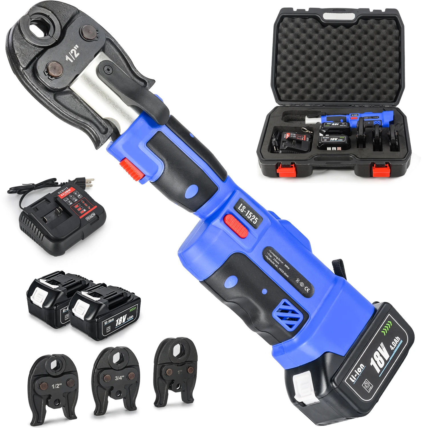 Pince à Sertir électrique LS-1525 Pour Tuyaux PEX - Alimentée Par Batterie 2.5Ah, 30KN, 25mm De Course